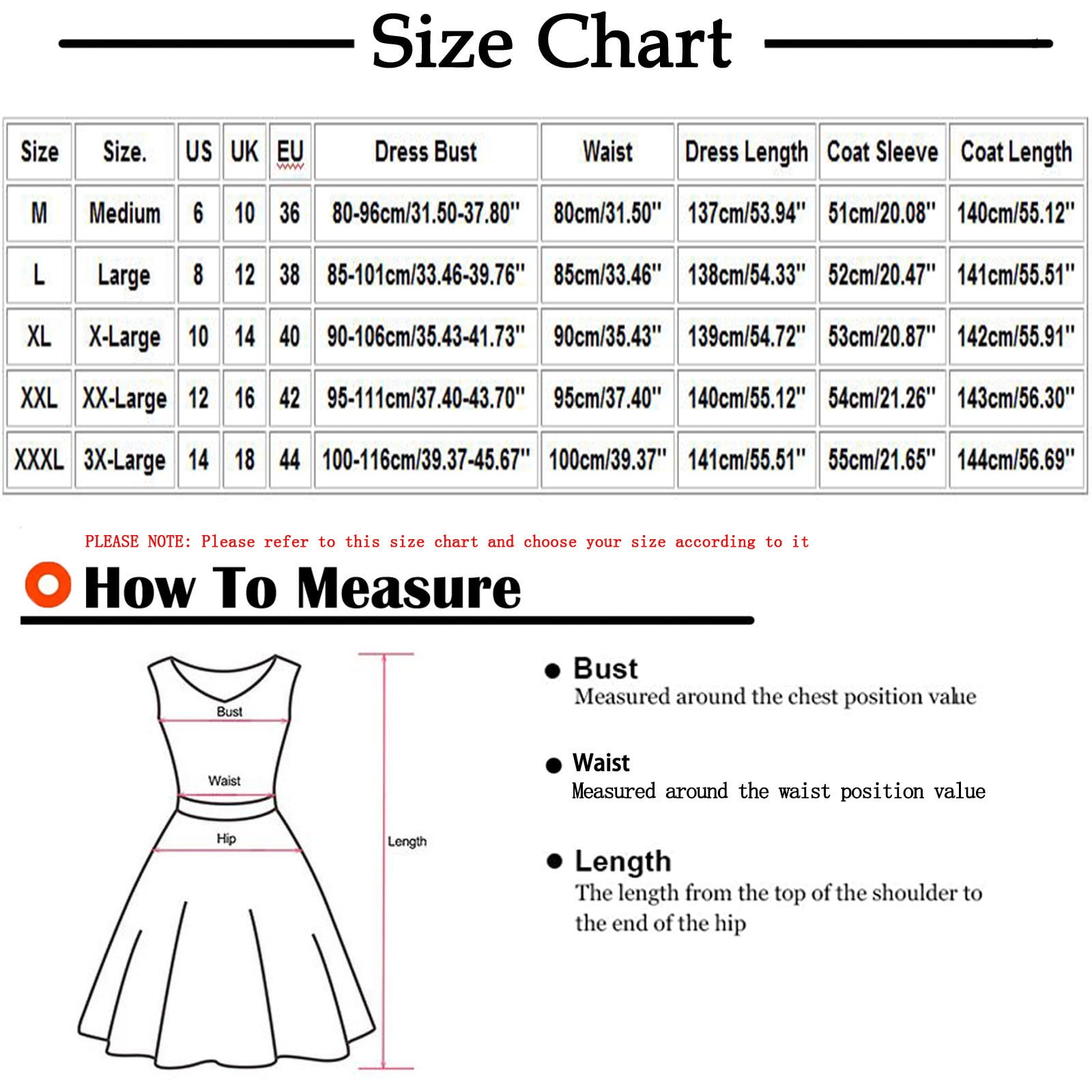 womens dress size chart